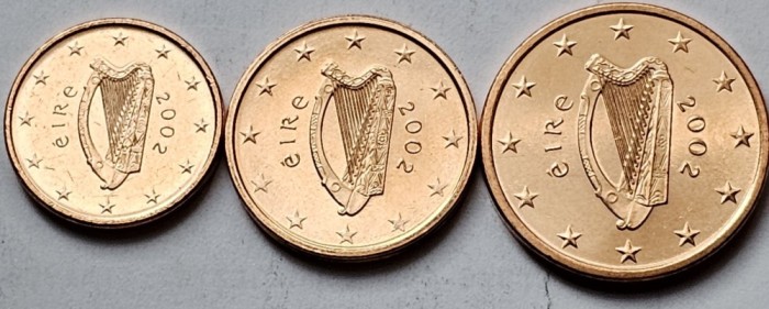 Set 3 monede 1, 2, 5 cents 2002 Irlanda, unc, km#32-34