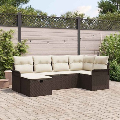 vidaXL Set de canapele pentru grădină cu pernă 6 pcs Maro Rattan poli 3360209 foto