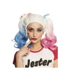 Peruca Harley Jester look indraznet pentru bal mascat, roz / albastru