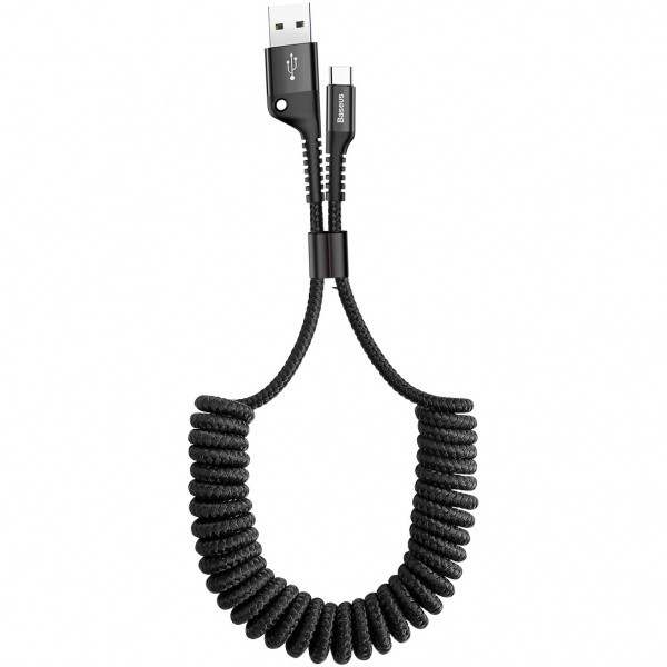 Cablu Date si Incarcare USB-A - USB-C Baseus Fish Eye Spring, 18W, 1m, Negru CATSR-01