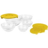 Set 5 boluri de sticla cu capac, galben