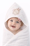 Prosop bebelusi alb cu gluga si broderie albinuta, bumbac moale si absorbant