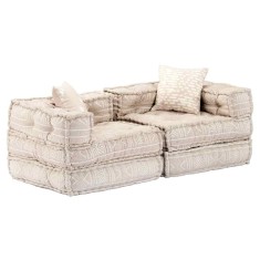 Canapea puf modulară cu 2 locuri, bej, material textil foto