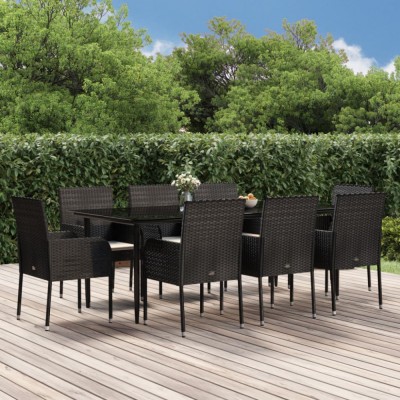 vidaXL Set mobilier de grădină cu perne, 9 piese, negru, poliratan 3185147 foto
