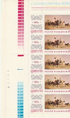 ZIUA MARCII POSTALE ROMANESTI - STRAIF DE 5 ( LP 812 ) 1972 foto