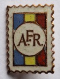 AFR - Asociatia filatelistilor din Romania insigna sub forma de timbru anii 1970
