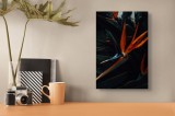 Tablou Canvas, "Pasărea paradisului &icirc;n amurg &icirc;ntunecat", Flori, Tropicale, Exotice, Portocaliu, Verde, Frunze, Mister, Contrast, Natură, Eleganță, 26