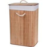 Cos de rufe din bambus si captuseala cu capac, lemn, 40x30x60 cm, 72 L