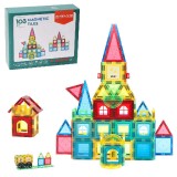 Set Constructie Magnetic Tiles 3D, 103 Piese, Joc Educativ STEM, Forme Geometrice, Copii 3-10 Ani