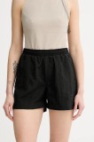 Won Hundred pantaloni scurți culoarea negru, neted, high waist, 3491-13056