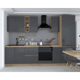 Bucatarie Chelsea 3m, 300x60x215 cm, Stejar K003 Antracit