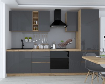 Bucatarie Chelsea 3m, 300x60x215 cm, Stejar K003 Antracit foto