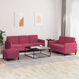 VidaXL Set de canapea, 3 piese, roșu vin, catifea