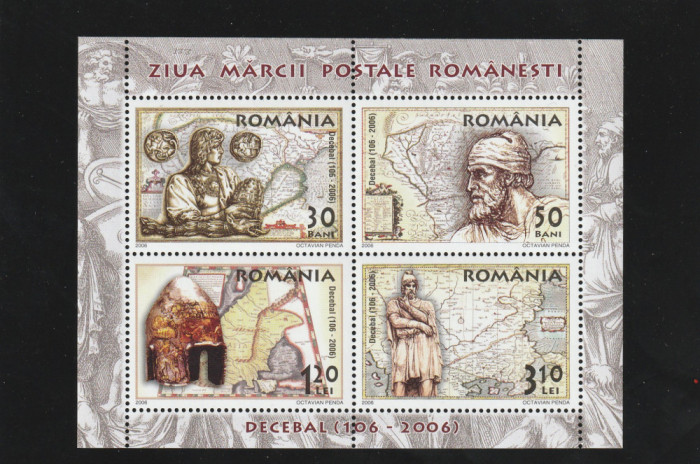 Romania 2006-Ziua Marcii Postale Romanesti-Decebal,bloc 4 valori,dantelate,MNH,