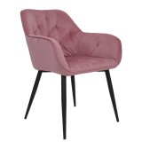 Scaun Luna - cadru negru - catifea roz