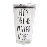 Cana din sticla transparenta Pufo Drink Water pentru cafea cu capac, 450 ml