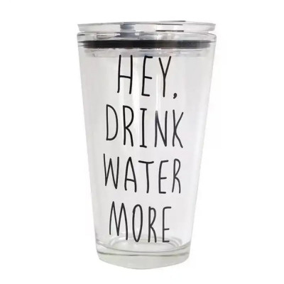 Cana din sticla transparenta Pufo Drink Water pentru cafea cu capac, 450 ml foto