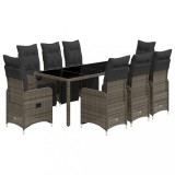 Cumpara ieftin Set bistro de gradina cu perne, 9 piese, gri, poliratan