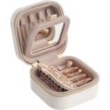 SONGMICS Cutie de bijuterii compacta cu oglinda si fermoar, 11x11x6 cm, alb Household NewTrend