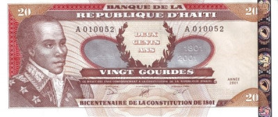 Haiti 20 Gourdes 2001 (200 de ani de Constitutie) P-271A UNC !!! foto