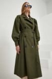 Answear Lab palton X limited collection NO SHAME femei, culoarea verde, de tranzitie, cu doua randuri de nasturi