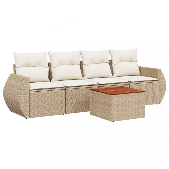 Set canapele de gradina cu perne, 5 piese, bej, poliratan