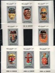 Umm al Qiwain 1972 Costumes Masks 8 imperf sets in sheets Mi.653-60 MNH M.248
