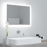 Oglindă de baie cu LED, gri beton, 60x8,5x37 cm, acril, vidaXL