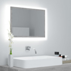 Oglindă de baie cu LED, gri beton, 60x8,5x37 cm, acril