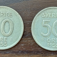 Lot 2 Monede Suedia - 50 Ore 1955 - Argint