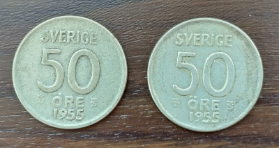 Lot 2 Monede Suedia - 50 Ore 1955 - Argint foto