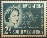 South West Africa 2d &ndash; Coronation 1953, Regina Elisabeta a II-a &ndash; timbru colonial britanic