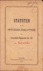 HST C1061 Statuten fur die Offiziers-Bibliothek 1887 Reg 43 Inf Caransebeș foto