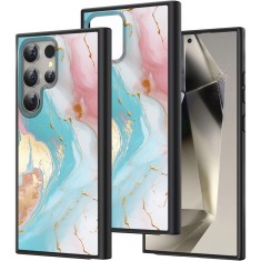 Hus&Auml; pentru samsung galaxy s25 ultra, marble lc, protec&Egrave;ie camer&Auml;, anti&Egrave;oc, design slim, albastru - roz