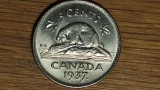 Canada -moneda de colectie raruta - 5 cents 1937 George VI - cu punct dupa data, greu de gasit !, America de Nord