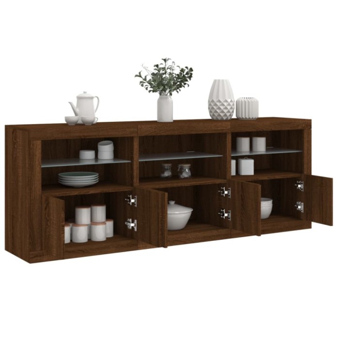 vidaXL Servantă cu lumini LED, stejar maro, 181,5x37x67 cm