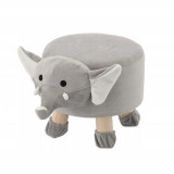 Taburet pentru copii, rotund, model elefant, textil, lemn, gri, max 50 kg, 28x25 cm, Chomik GartenVIP DiyLine