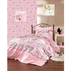 Lenjerie de pat pentru o persoana cu husa de perna dreptunghiulara, Barbie, bumbac ranforce, gramaj tesatura 120 g/mp, multicolor