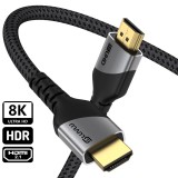 Cablu HDMI 2.1 tata-tata LUVLU&reg;, UHD 8k@60Hz, 4k@120Hz, viteza pana la 48Gbps, 3D dinamic, HDR, HDCP, gold plated, dublu impletit, lungime 3m