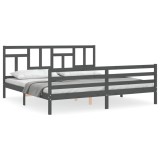 Cumpara ieftin Cadru pat cu tablie 200x200 cm, gri, lemn masiv