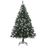 HOMCOM Brad de Crăciun &Icirc;nzăpezit cu Conuri, Brad Artificial cu Deschidere Automată și Bază Pliabilă, &Oslash;85x150 cm, Verde | Aosom Romania