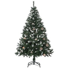 HOMCOM Brad de Crăciun &Icirc;nzăpezit cu Conuri, Brad Artificial cu Deschidere Automată și Bază Pliabilă, &Oslash;85x150 cm, Verde | Aosom Romania