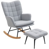HOMCOM Fotoliu cu leagăn și otomană &icirc;n design scandinav Fotoliu cu taburet, Lemn de fag, Captuseală, 64 cm x 89 cm x 90 cm Gri | Aosom Romania