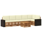 vidaXL Set canapea sectională exterior 7 piese lemn masiv acacia, design modular, Natural si Crem, terasa, gradina