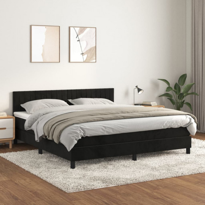 Pat box spring cu saltea, negru, 180x200 cm, catifea GartenMobel Dekor