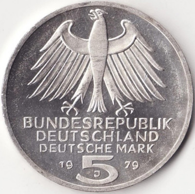 Moneda Germania - 5 Deutsche Mark 1979 - Institut Arheologic - Argint foto