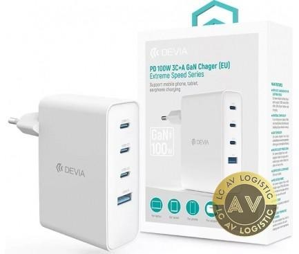 Incarcator Retea DEVIA Extreme Speed 100W 5A 1 x USB-A - 3 x USB-C Alb