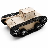 Kit tanc electric DIY din lemn, model educativ, 200x95x125 mm, functionare cu baterii 18650