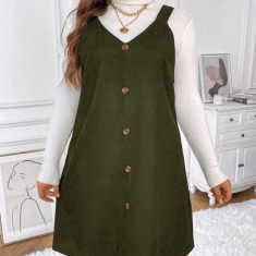 Rochie mini cu bretele si nasturi, verde, dama, Shein