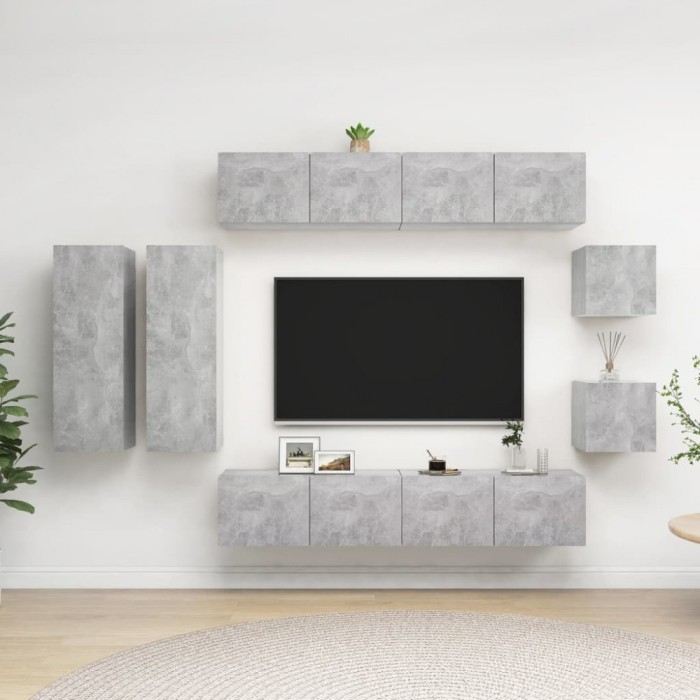vidaXL Set dulapuri TV, 8 piese, gri beton, PAL